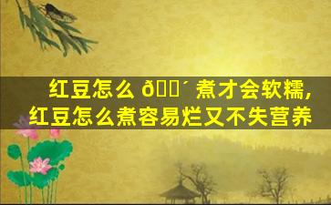 红豆怎么 🌴 煮才会软糯,红豆怎么煮容易烂又不失营养